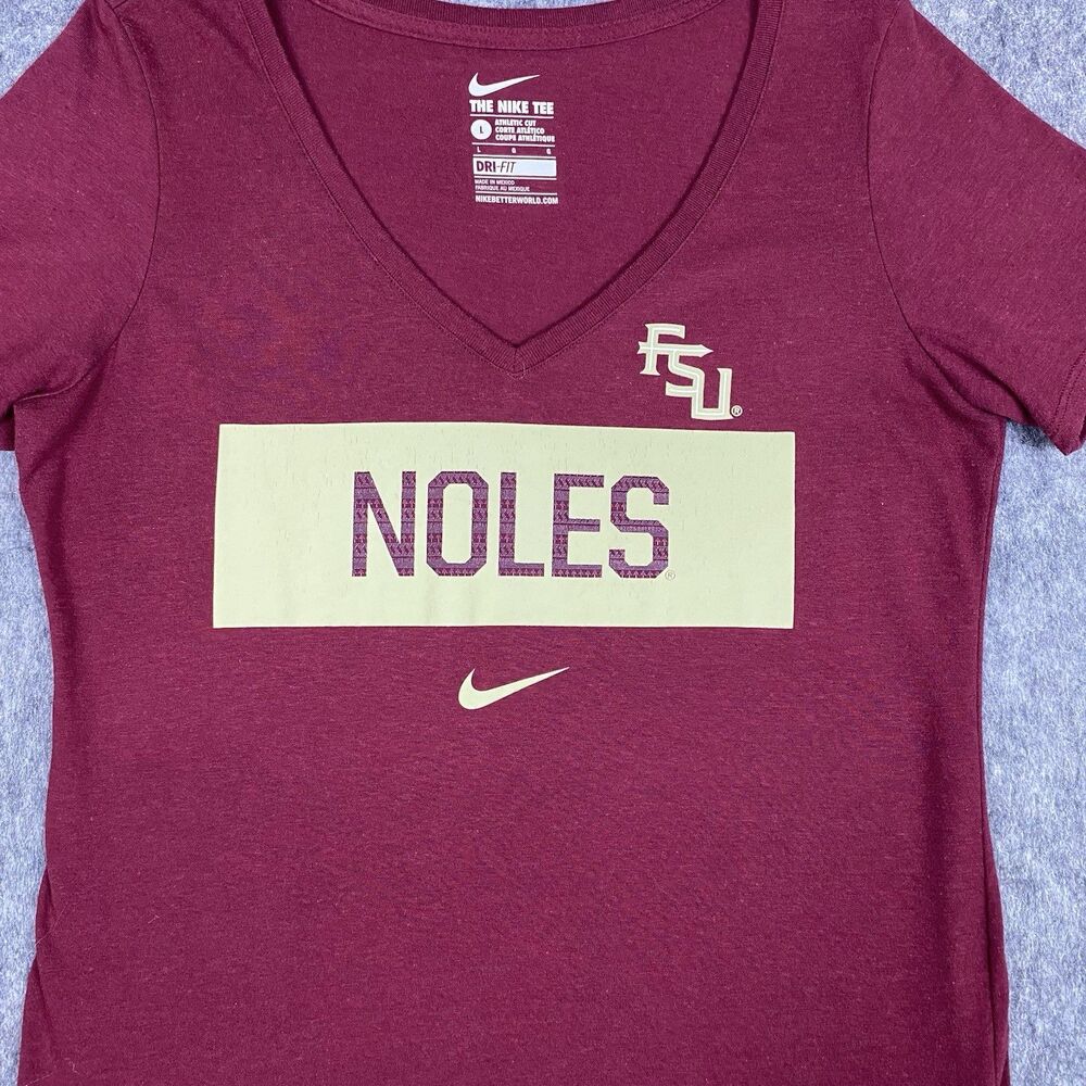 Nike Women's Florida State FSU T-Shirt Athletic Fit V-Neck Maroon Size Large - Picture 3 of 10